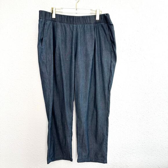 Eileen Fisher Chambray Pull On Pant Women XL Blue Organic Cotton Ankle Length - Picture 1 of 6